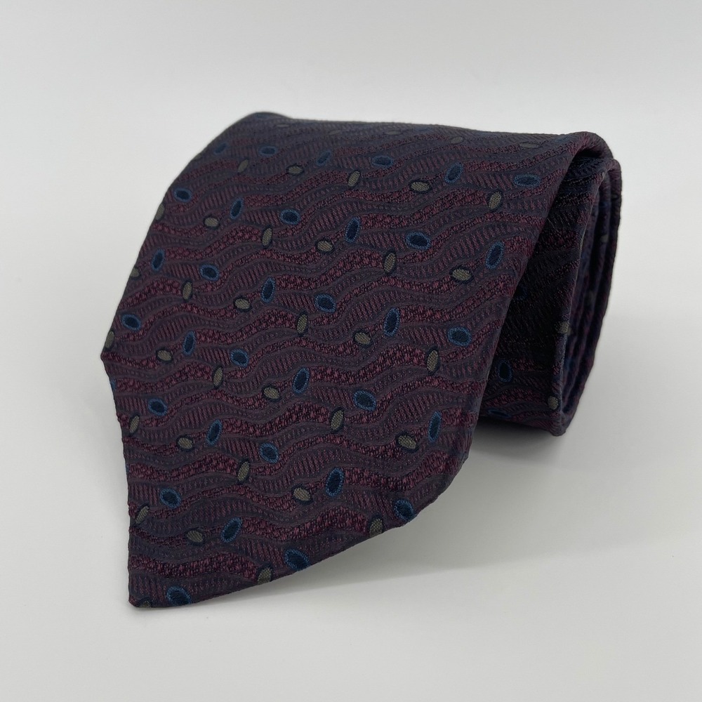 Robert Talbott Studio Silk Tie Extra Long Burgundy Purple Geometric Hand Sewn